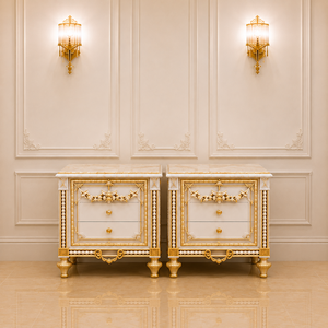 Palace Inspired Prominent Carved Bedroom Furniture Modern Classic <b>White</b> Bed With <b>Side</b> <b>Tables</b> Top selling Royal Designer Bed Set - Product Image 3