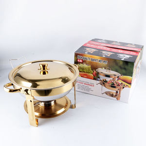 Premium <b>Mirror</b> Gold Chafing Dish Round Stainless Steel Buffet Food Warmer With Arched Pillar Hook Hanging Lid - Product Image 3