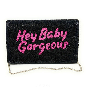 Precioso Bolso de Mano Plegable de Seda Negra Hecho a Mano con Texto 'Hey Baby', Bolso de Fiesta Duradero para Mujer, Cierre Magnético Portátil - Product Image 1