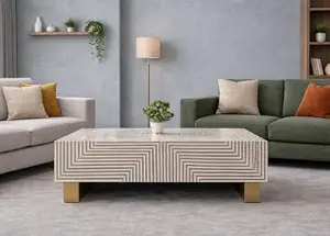 Table basse moderne en os incrusté, écologique, faite à la main, taille et design personnalisables, luxe - Product Image 5