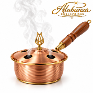 ALABANZA ENTERPRISES Brûleur d'encens Bakhoor de luxe en cuivre et laiton avec poignée en bois, aromatique indien, écologique, pour la maison, l'hôtel, le Ramadan - Product Image 4