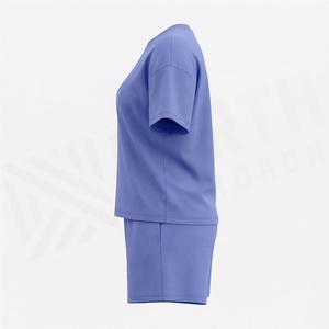 Ensemble 2 pièces pour femmes, t-shirt à manches courtes en tricot uni à coupe ample et short au-dessus du genou, col rond, décontracté, pour le printemps et l'été - Product Image 3