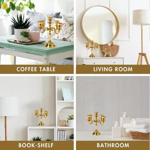 Aluminium 5 Arm 8inch Gold Candelabra for Dining Table | Vintage <b>Candle</b> Stand for Romantic <b>Dinner</b> Home & Wedding Décor - Product Image 3