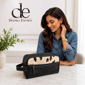 New Luxury Large Capacity Hand Tooled Leather Toiletry Organizer Women Travel Cosmetic Cowhide Leather <b>Makeup</b> Bags With Handle - Product Image 6