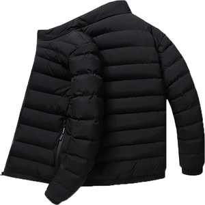 Veste matelassée en duvet pour homme, couleur unie, col montant, fermeture éclair sur le devant, coupe régulière, coupe-vent, vêtements décontractés d'hiver - Product Image 2