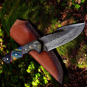 Couteau à dépecer en acier Damas, lame tranchante, couteau à dépecer Damas, outil de survie et de chasse, lame courbée en acier Damas - Product Image 2