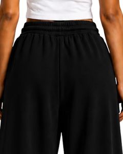 Pantalon de survêtement noir personnalisé pour femme, coupe large, taille haute, décontracté, style streetwear, en molleton, avec cordon de serrage et poches - Product Image 6