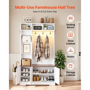 Coat Rack with Bench and Shoe Storage 39" <b>Wide</b> Entryway Hall Tree with Hanging Hooks and Adjustable <b>Shelves</b> - Product Image 2