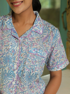 Conjunto de Pijama de Manga Corta para Mujer, Hecho a Mano, de Algodón Tejido con Estampado Floral, Ligero y Transpirable, ODM, para Primavera, Verano y Otoño - Product Image 4