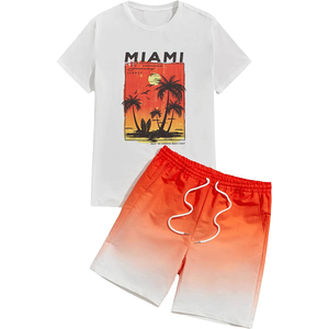 Ensemble streetwear homme t-shirt et short en jersey de coton épais 240 GSM, short marron terre avec empiècements, logo personnalisé imprimé, ensemble 2 pièces - Product Image 5