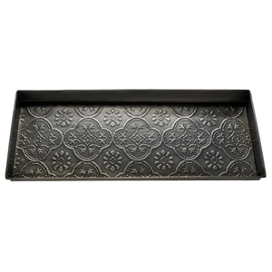 Plateau à chaussures rustique en bois avec insert en caoutchouc gris amovible, organisateur rectangulaire pour entrée et buanderie, pour bottes et chaussures d'hiver - Product Image 3