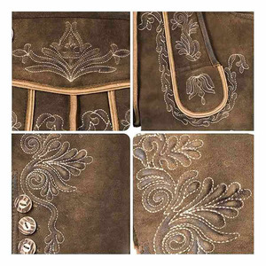 <b>Men</b>’s Bavarian Lederhosen Traditional German Oktoberfest Embroidered Vintage Brown Leather <b>Shorts</b> with Belt - Product Image 6