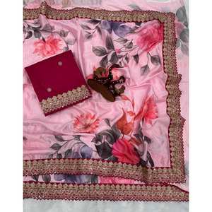 Sari à imprimé floral de créateur pour les fêtes, look élégant de robes de bal - Product Image 2