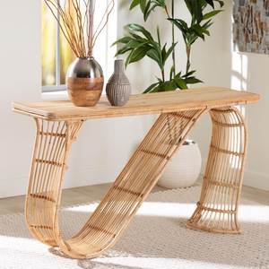 Functional Handwoven Rattan <b>Console</b> <b>Table</b> with Spacious <b>Storage</b> Shelf for Bedroom Entryway and Office Decoration - Product Image 6