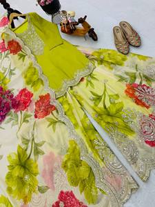 Embroidered Floral Heavy Chinon Silk Traditional Salwar Kameez Set Women Anarkali Dress <b>Net</b> Palazzo Dupatta Wedding Diwali Party - Product Image 6