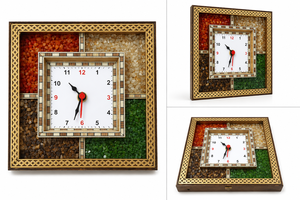 Beautiful Art Deco Rectangular Rose Wood Multicolor Gemstone Mechanical Wall Clock with Designer Work Home Office Decoration - Product Image 3