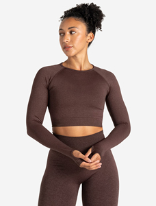 Haut court marron à manches courtes pour femme, imprimé, en coton tricoté et élasthanne, col rond, coupe décontractée, séchage rapide, anti-plis, respirant - Product Image 6