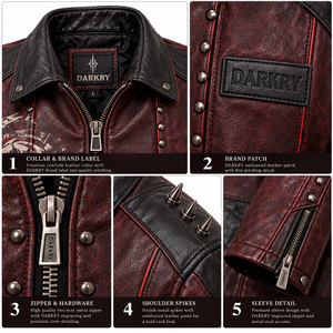 Abrigo Largo de Cuero Genuino Borgoña para Hombre con Estampado Gráfico de Escorpión, Estilo Motero con Tachuelas, Proveedor OEM ODM Personalizado, Exportación a Granel - Product Image 6