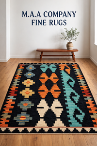 Juego de Alfombras Kilim Dhurrie Modernas Abstractas de Lana Ecológica Tejida a Mano con Base de Yute de Pelo Corto de la Compañía M.A.A. Uttar - Product Image 2