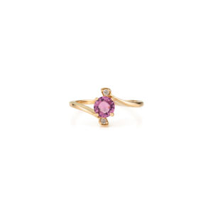 Anillo de Oro Amarillo Sólido K14 con Zafiro Rosa y Diamantes de Corte Redondo de Primera Calidad, Joyería Minimalista para Mujer - Product Image 1