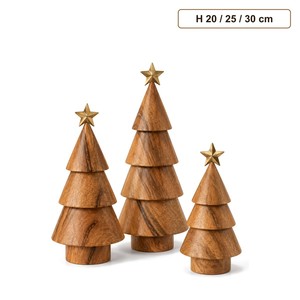 Handcrafted Mango Wood <b>Christmas</b> <b>Tree</b> Set 3pc Wholesale | Brass Star <b>Toppers</b> - Product Image 1