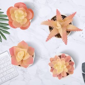 Juego de 4 Macetas de Suculentas Artificiales Naranjas en Cerámica Blanca, Planta Artificial, Regalo para Decoración de Oficina y Hogar, Regalos de Vegetación Artificial - Product Image 3