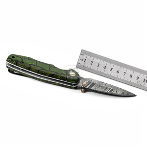 Couteau pliant en acier Damas, pointe tombante, manche en Micarta vert-noir anti-traces, couteau de poche EDC, lame de 18,5 cm, bouton de pouce - Product Image 2