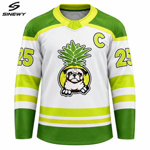 Camiseta de Hockey sobre Hielo Personalizada con Estampado Sublimado de Piña en la Parte Delantera, Manga Larga, Absorbe la Humedad, Protección UV, Unisex para Adultos, Blanca - Product Image 2