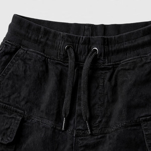 Pantalon cargo noir pour homme, plusieurs poches, taille élastique, style décontracté, tissu en coton mi-lourd, à porter au printemps - Product Image 6