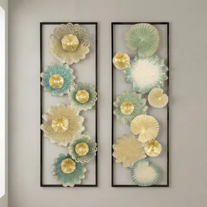 Ensemble de 2 panneaux muraux rectangulaires en métal, œuvre d'art florale abstraite, décoration murale moderne pour salon, chambre à coucher, décoration intérieure - Product Image 3