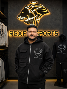 REXFITSPORTS 2026 Sweat à capuche graphique noir personnalisé à fermeture éclair intégrale 280–300 GSM en coton polyester molletonné imprimé sur toute la surface, style streetwear - Product Image 2