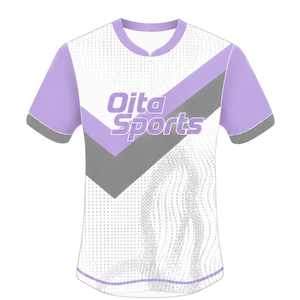 Maillot de rugby à manches courtes gris blanc lavande, col rond, graphique, performance athlétique, vêtements de sport d'équipe, entraînement, match, maillot de rugby - Product Image 1