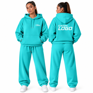 Survêtements en molleton technique en coton de qualité supérieure pour femmes, ensemble deux pièces, couleur unie, survêtement deux pièces surdimensionné personnalisé pour femmes - Product Image 1