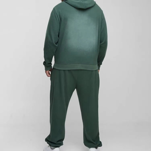 Survêtement d'hiver décontracté pour homme, grande taille, à manches longues et à capuche, couleur unie, effet délavé, respirant, 100% coton, léger, écologique, haute qualité - Product Image 2