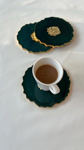 Custom Resin Coasters Leaf Shape Green Gold Leaf Drink Coasters Reusable <b>Desk</b> <b>Mat</b> Table Protection - Product Image 5