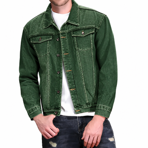 Chaqueta vaquera vintage verde para hombre, con cuello vuelto, abotonada, estilo camionero, informal, de algodón. - Product Image 1