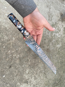 Couteau utilitaire DIY en acier Damas cuivré, pour trancher jambon, brisket, pain, avec manche en résine, trancheur tranchant, OEM ODM, 12 pouces+, garantie 1 an - Product Image 3