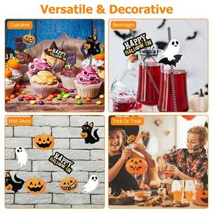 25 Pajitas de Papel Desechables Decorativas para Fiesta de Halloween con Diseño de Fantasma y Linterna, Tema Negro - Product Image 5