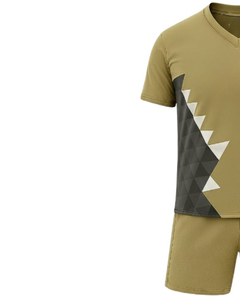 Men V Neck Sports T Shirt And Shorts <b>Set</b> Khaki Olive Polyester Quick Dry Breathable Athletic Training Wear OEM Custom Uniforms - Product Image 3