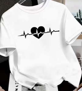 เสื้อยืดคอกลมสีขาวสำหรับผู้หญิง พิมพ์ลายหัวใจ แขนยาว สไตล์ลำลอง ผ้าฝ้ายเจอร์ซีย์ 100% ทรงหลวม โอเวอร์ไซส์ พิมพ์ลายดิจิทัลทั้งตัว - Product Image 1