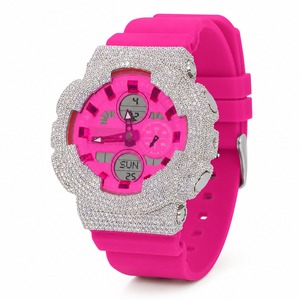 Women's Fashion Quartz <b>Watch</b> With Rhinestone Accents Stainless Steel Case Pink Silicone Band Round Design - Product Image 4