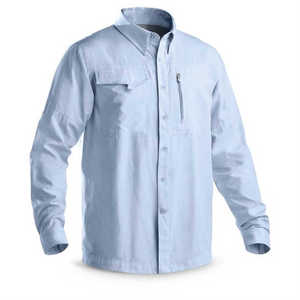 Men's <b>Light</b> Blue Long Sleeve Button-Up Shirt With Chest Pockets Quick Dry UPF 50 Fishing Wear - Product Image 6
