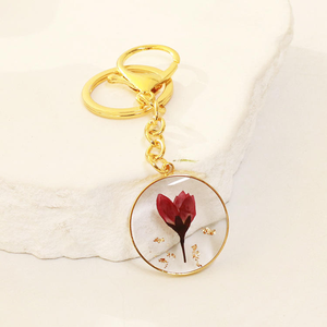 Women's FLORAL DESIGN FD-127 Handcrafted High Quality Traditional Design Floral Keychain Real Dried <b>Flowers</b> <b>Sweet</b> Rose Full Star - Product Image 3