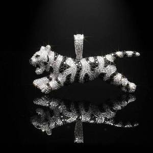 Luxury Animal Jewelry Bling Piece Hip Hop Tiger Pendant Iced Out Necklace Silver Gold 10K 14K Jumping Tiger <b>Rapper</b> <b>Chain</b> - Product Image 1