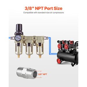 Separatore d'Acqua a 3 Stadi per Compressore Industriale con Filtro Regolatore NPT da 3/8'', Filtri per Compressore d'Aria da 5 m/1 m/0,01 m Micron - Product Image 6
