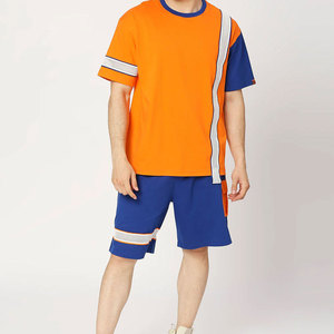Econex Sports Men's Sporty Two-Piece <b>Set</b> Color Blocking Breathable Polyester T-Shirt Shorts Quick Dry <b>Knitted</b> Letter Pattern - Product Image 5