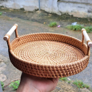 Rattan <b>tray</b> Handwoven Rattan Storage Basket Round Wicker Organizer Woven <b>Tray</b> for Kitchen Home - Product Image 2