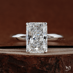 Bague de luxe en or massif 10K avec diamant solitaire de 3 carats, taille Radiant audacieuse, à tige fendue, certifié IGI, cultivé en laboratoire, pour mariage et anniversaire - Product Image 1