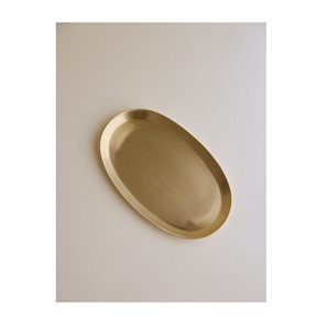 Sleek Gold Plated Circular Serving <b>Tray</b> Elegant Metal <b>Vanity</b> and Ottoman <b>Tray</b> with Integrated Handles Contemporary Brushed - Product Image 3