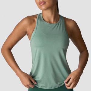 Camiseta sin mangas para mujer, diseño de espalda en Y, estilo chaleco largo, elástica en cuatro direcciones, poliéster y elastano, sin costuras, para gimnasio, yoga, alta resistencia, activa - Product Image 1